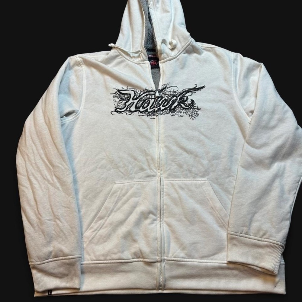 Tony Hawk punk skater Sherpa lined white full zip hoodie sweatshirt Size XXL